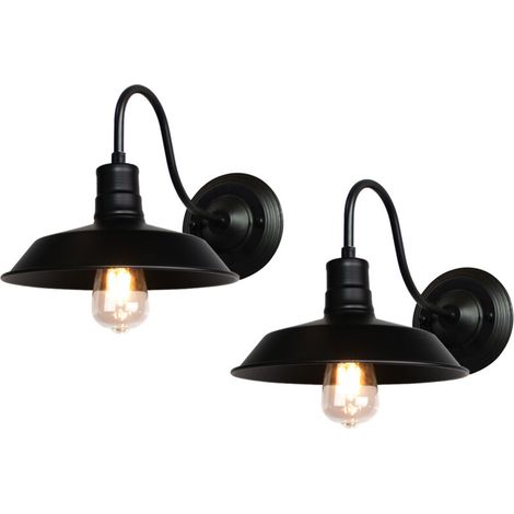 2PCS 26CM Lampe Murale Antique Applique Murale En Fer Et Métal, Applique Murale Rétro D'Intérieur Noir Pour Café Loft Bureau (1/5)