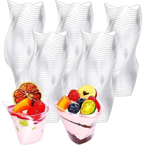 50 pièces gobelets dessert plastique 150ml, grands verres swirl transparents, bols réutilisables pour parfait apéritif, pudding mousse fête (8,9 x 7,6 cm) (1/5)