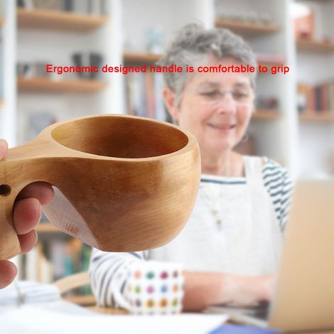 Tasse à thé/café en bois, portable, en bois naturel, avec anse (3) (1/5)