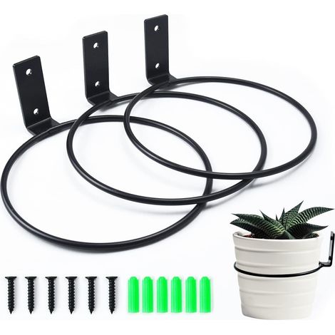 Anneau de support de pot de fleur de 6 pouces fixé au mur, support de plante suspendu en métal résistant paquet de 3 (1/5)