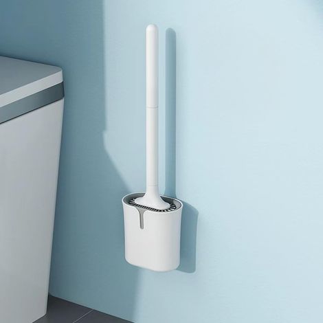 Brosse WC murale avec manche en plastique, brosse de salle de bain peu encombrante, poils souples et flexibles pour un nettoyage en profondeur des recoins difficiles d'accès, nettoyant WC manuel robus (1/5)