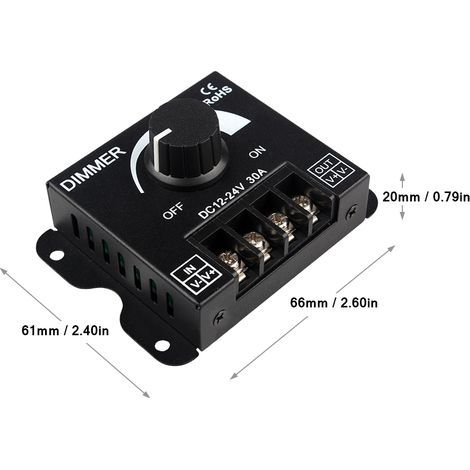 Variateur de lumière LED 12-24 V 30 A, bouton de commutation PWM, réglage manuel de la luminosité, fonction de mémoire du contrôleur pour bandes lumineuses monochromes 5050 3528 (1/5)