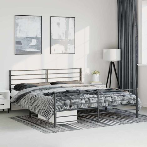Cadre de lit métal sans matelas avec pied de lit noir 193x203cm (1/5)