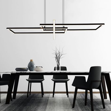 Große LED Pendelleuchte SALINAS lang mit Switch Dimmer Schwarz, Breite 110cm (1/4)