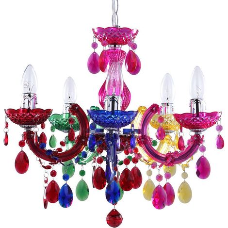 Litecraft Marie Therese Chandelier Ceiling 5 Light Crystal Effect - Multi Colour (1/5)