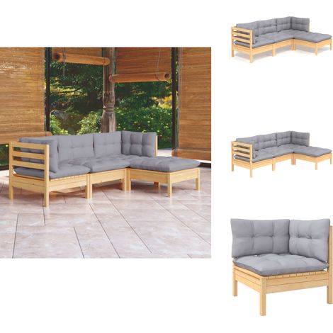 Salon de jardin 4 pcs avec coussins gris Bois de pin - Ensemble Salon De Jardin - Mobilier De Jardin - Salon De Patio - Meubles De Jardin - Bois De Pin (1/5)
