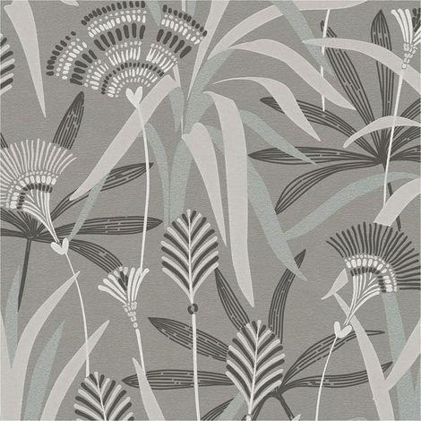 Flowers wallcovering wall Profhome 399362 non-woven wallpaper slightly textured with reed leaves and metallic highlights grey blue green 5.33 m2 (1/5)