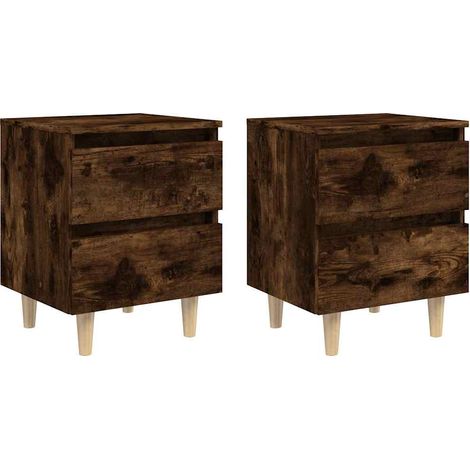 vidaXL Mesitas de noche 2 uds patas madera roble ahumado 40x35x50 cm (1/2)