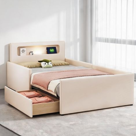 Cadre de lit beige en upholstered 213 x 97 x 70 cm (1/5)