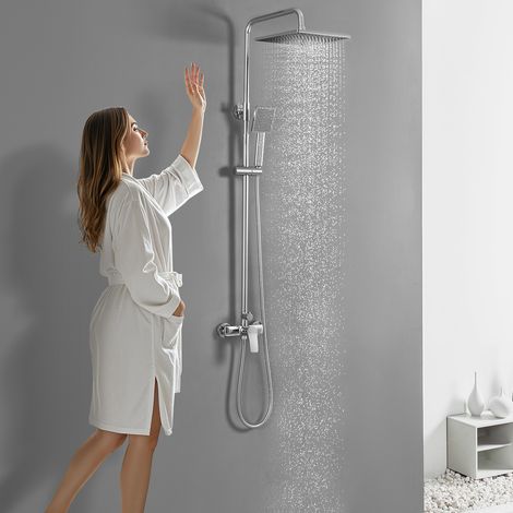Auralum Max Duscharmatur Komplettset, Regendusche mit Duscharmatur, Duschsystem Duschset mit Duschkopf, Handbrause, duschgarnitur für Badzimmer, Höhenverstellbar Duschstange, Regendusche Duschset, Chr (1/5)