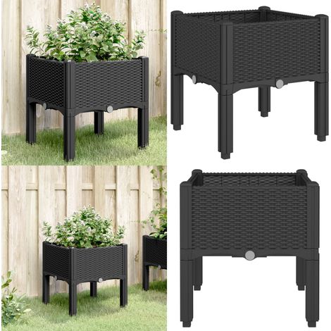 Pflanzkasten mit Beinen Schwarz 40x40x42 cm PP - Blumentopf - Pflanzkübel - Balkonpflanze - Gartendeko - Rattan Optik - Home & Living (1/5)