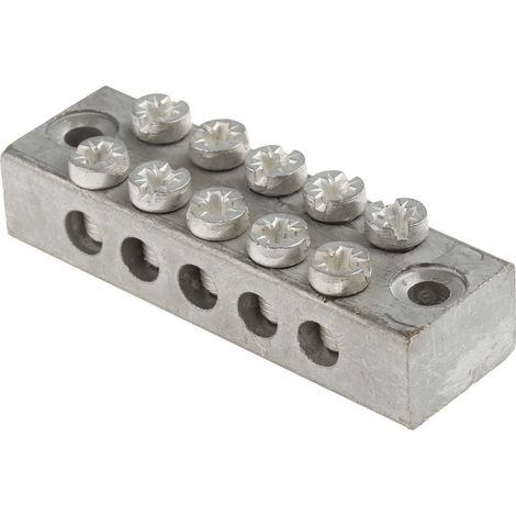 Bloc de mise à la terre 5 voies , raccordement A visser, 0 16 AWG, Gris ( Prix pour Paquet de 5 ) (1/2)