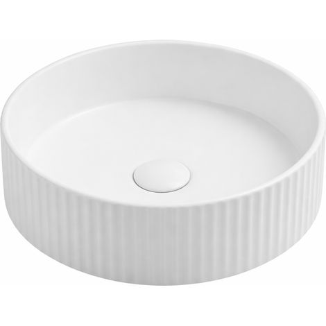 Vasque à poser ronde - 36 cm -Blanc mat rainuré -LUNEA (1/4)