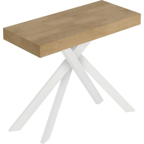 Console extensible 90x40/196 cm Saki Small chêne nature pieds blancs (1/5)