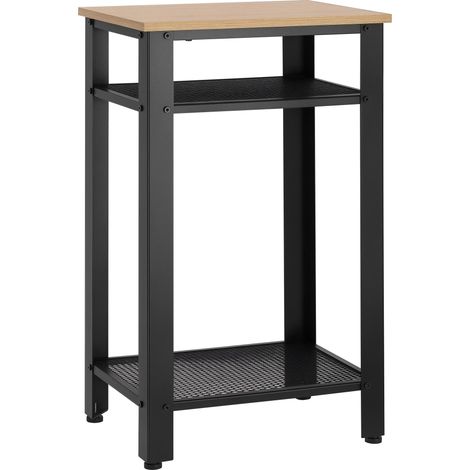 Table d'appoint/de chevet  style industriel avec 2 étagères en métal ajouré et pieds réglables pour salon/chambre, 45 x 35 x 75 cm, chêne et noir