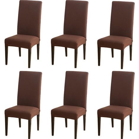 Set of 6 Stretch Dining Chair Covers, Brown Solid Color Stretch Chair Cover (1/5)