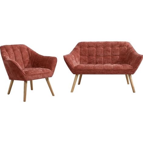 Canapé 2 places et fauteuil en tissu texturé terracotta CASERTA (1/5)