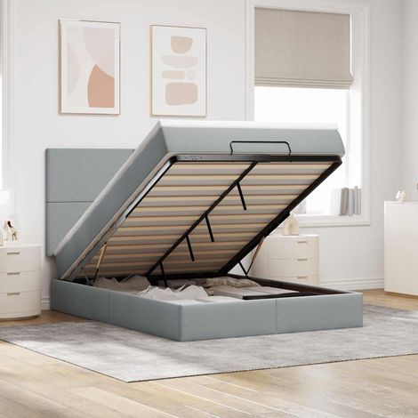Estructura cama otomana colchón tela gris claro 140x200cm vidaXL (1/5)