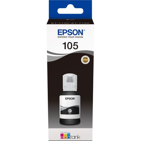 Bouteille de recharge d'encre noire pour imprimante Epson EcoTank 105 (C13T00Q140). (1/3)