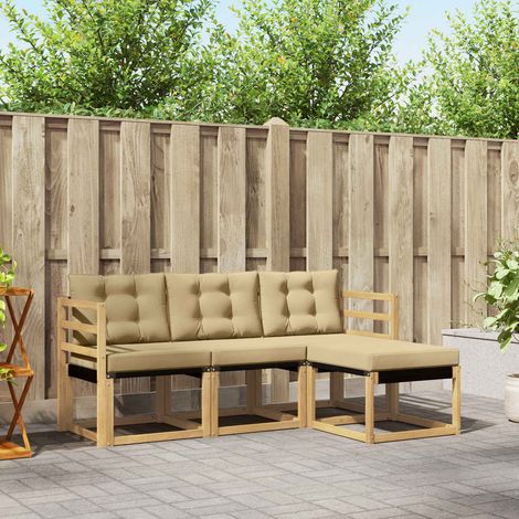 vidaXL Outdoor-Sofagarnitur mit Kissen 4 pcs Weiß und Beige (1/5)