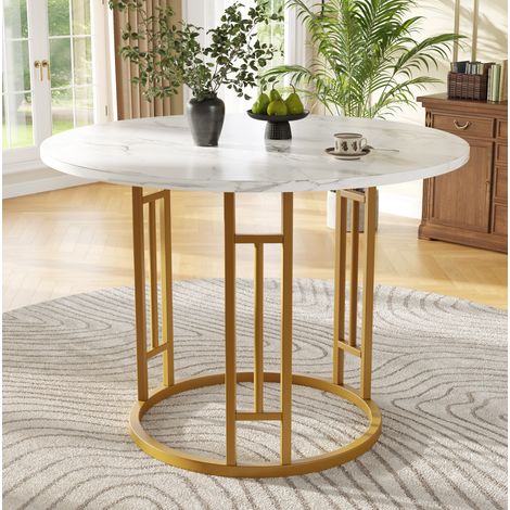 Table à manger ronde MDF effet marbre or 80x80x76 cm avec pieds réglables (1/5)