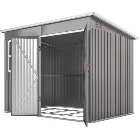 8.5 x 6ft Storage Shed Galvanised Steel Garden Shed, Metal Shed with Foundation Kit, Window, Lockable Wide Doors Air Vents for Outdoor Patio, Light Grey (1/5)
