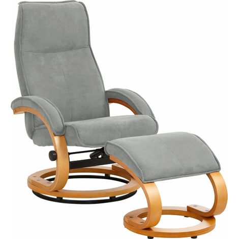 ParisFauteuil de relaxation + tabouret en tissu gris (1/5)