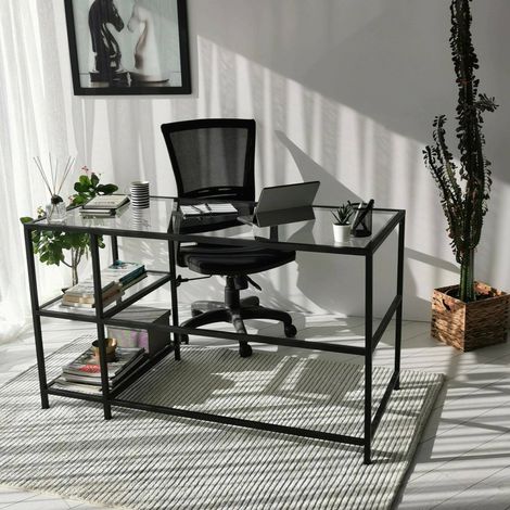Dmora - Escritorio Dkarlsso, Escritorio multiusos, Mesa de oficina para PC, El plan de trabajo, 130x60h75 cm, Negro (1/5)