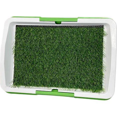 Toilette Pour Chien - Tapis En Gazon Artificiel - Plateau À Trois Niveaux Avec Panneau Grillagé - 45,5 x 31 cm - Pour Chiens De Petite Taille