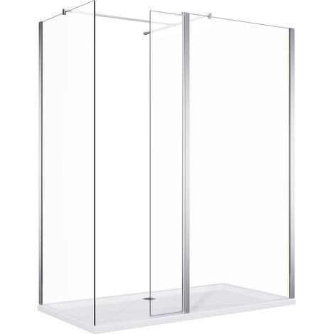 ELEGANT Walk in Wet Room 1100mm Shower Door 700mm Shower Screen 300mm Shower Flipper Panel Bathroom Corner Entry Cubicle Shower Enclosure 1700x700mm Shower Tray + Waste Trap (1/5)