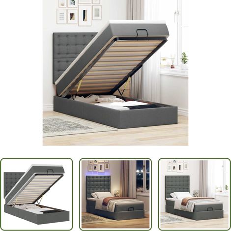 Matratze - Ottoman-Bett mit Matratze & LEDs Dunkelgrau 100x200 cm Stoff (1/5)