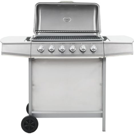 Gasgrill mit 6 Flammen Edelstahl Silbern