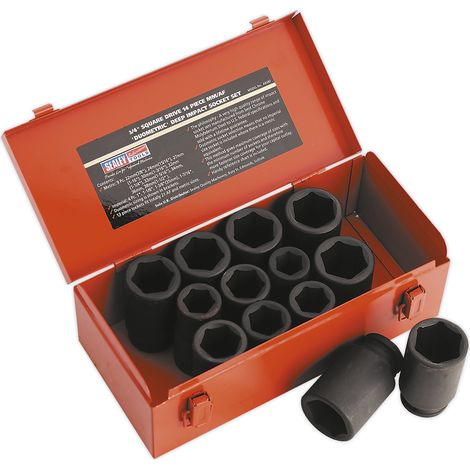 Sealey Premier Metric/Imperial Deep Impact Socket Set 3/4""Sq Drive 13pc AK687