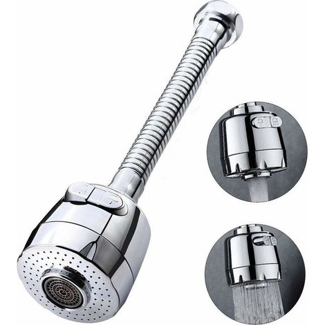 Ulisem360 Degrés Aérateur de Robinet Pivotant Tête de Robinet de Cuisine 2 Modes Réglable Douche Tête Filtre Pulvérisateur Pour Cuisine Salle De Bain (Longue) (1/4)