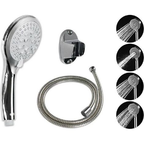 Trade Shop - Soffione Con Tubo Flessibile 1,8mt Doccetta Telefono Supporto Muro Grigio 52048 - (1/2)