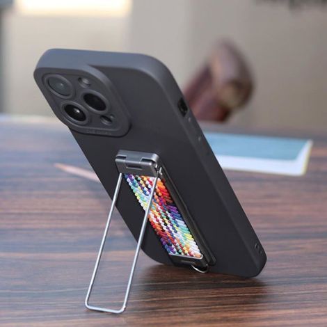 Phone Loop Holder Tissé Arc-en-ciel 1 Pièce - Support Colle Dos avec Anneau Pliable pour Voyage Maison Rose et Bleu (1/5)