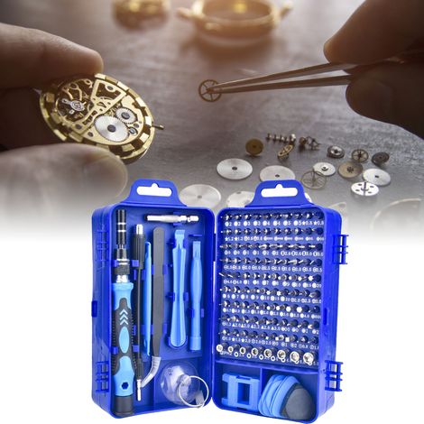 Tournevis de réparation 115 en 1 en acier allié au chrome-vanadium, kit de tournevis professionnel pour la réparation de téléphones et de montres (bleu). (1/5)
