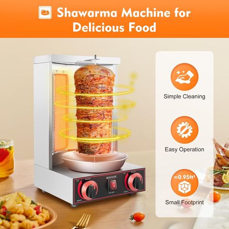 Rôtissoire à poulet verticale gaz 3000 W inox - avec broche kebab - machine kebab professionnelle pour poulet, dinde, tacos - pour hôtels, restaurants et fast-food