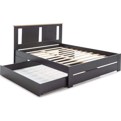 Cama para matrimonio modelo Elara con somier + cajón acabado gris antracita. Para colchón de 140x190 cm (1/5)