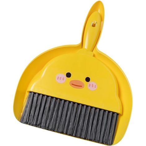 Kit de mini balai et ramasse-poussière jaune, lot de 2 pièces avec pelle à poussière et brosse, parfait pour nettoyer table, clavier et cage, petit outil de ménage compact (1/5)