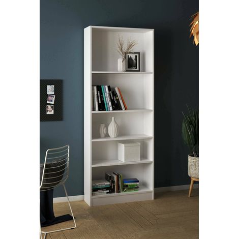 Dmora Bibliothèque à cinq compartiments, couleur blanche, 79 x 107 x 27 cm, avec emballage renforcé (1/5)