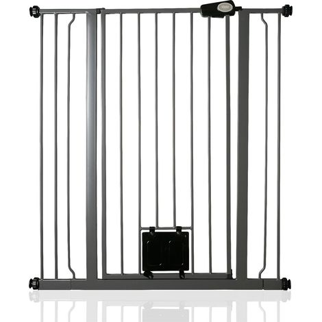Bettacare Pet Gate with Lockable Cat Flap, 94.3cm - 101.9cm, Slate Grey, 104cm in Height