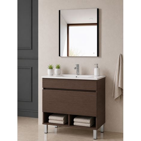 Mobile bagno con piedini con lavabo extrapiano ORIGENBATH NEBARI con piedini e cassetto senza specchio 80x40 cm frassino tea (1/5)