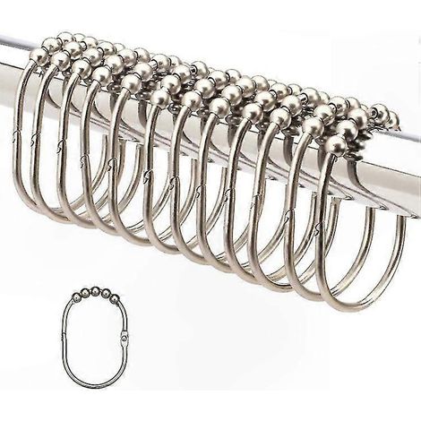 Crochets de rideau de douche à rouleaux lisses, anneaux décoratifs en nickel satiné, lot de 12 (6,5x4,4) pour glisse facile et salle de bain élégante. (1/3)