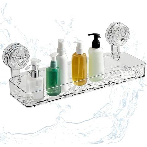 Étagère de douche à ventouse transparente - 32 x 9 cm - Support de gel douche sans perçage - Avec ventouse - Pour salle de bain, cuisine, hôtel (1/5)