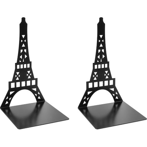 1 paire de serre-livres décoratifs en forme tour Eiffel - Pour étagère bureau etc Métal Noir (1/4)