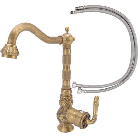 Ej.Life Waschbecken Wasserhahn, antikes Messing Badezimmer Waschtischarmatur Waschtischarmatur Wasserhahn Einhand 360 ° drehbare Waschbecken Wasserhähne A (1/5)