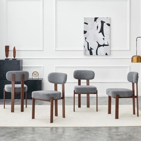 Lot de 4 chaises de salle à manger, chaises de cuisine rembourrées fauteuil de salon ergonomique, en tissu lin avec pieds en métal, Gris (1/5)