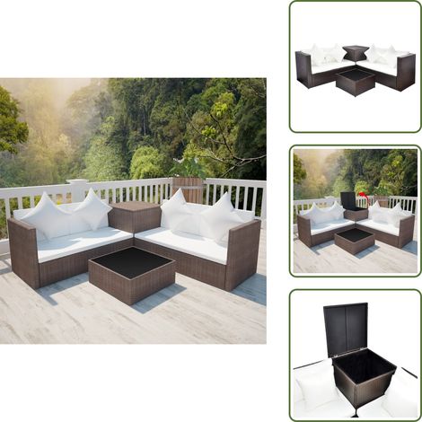4-tlg. Garten-Lounge-Set mit Auflagen Poly Rattan Braun - Gartenmöbel - Loungesessel - Rattan Möbel - Outdoor Furniture - Esszimmergarnitur (1/5)