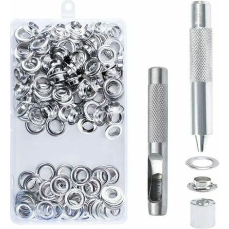 Kit 100 œillets métalliques 14 mm avec outil de pose, lot de fixation pour bâche, toile, tente et réparation, œillets robustes avec applicateur manuel (1/5)